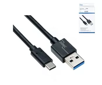 USB 3.1-kabel typ C - 3.0 A-kontakt, 5Gbps, 3A laddning, svart, 0.50m, DINIC Box